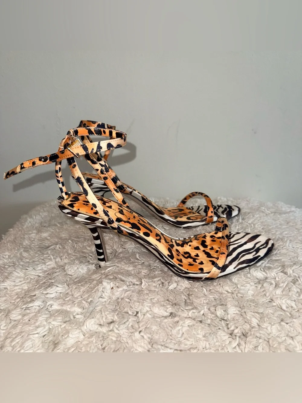 Jessica Simpson Baharia Mixed Animal Print Strappy Stiletto Heels - Size 11